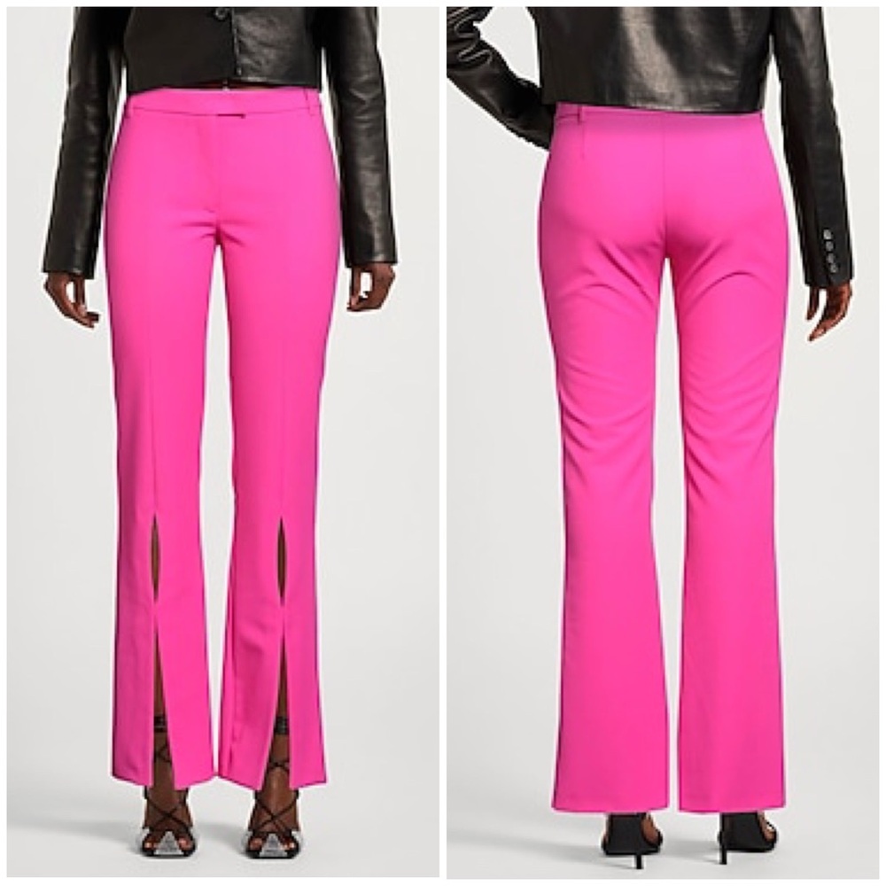 NWT Versace Jeans Couture Tailored Flare Pink Slit Leg Trouser Pants Sz 6